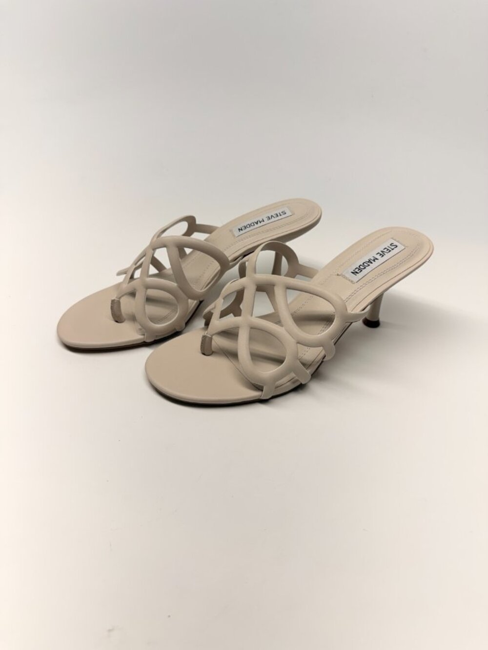 Steve Madden Women Caz Bone Vegan Leather Thong Heel Sandal Sz 10